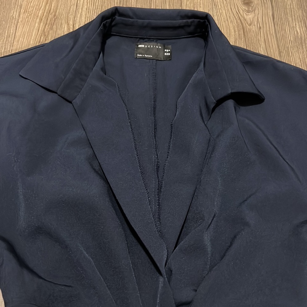 ASOS Design Navy Wrap Tie Dress - Picture 2 of 7